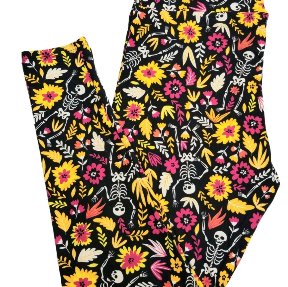 NEW Floral and Skeleton Dia De Los Muertos Sugar Skulls TC2 Lularoe Leggings